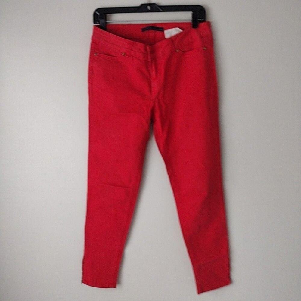 Zara Basic Jeans Womens 8 Red Skinny Mid Rise Ankle Zip Stretch Denim Pants - Picture 1 of 9